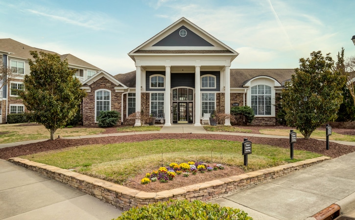 View At Legacy Oaks Apartment Homes in Knightdale NC Front Enterance Exterior of Clubhouse