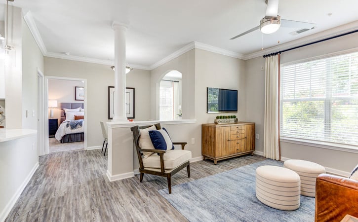 View at Legacy Oaks Apartments Knightdale NC Living Room Decorative Accent Columns