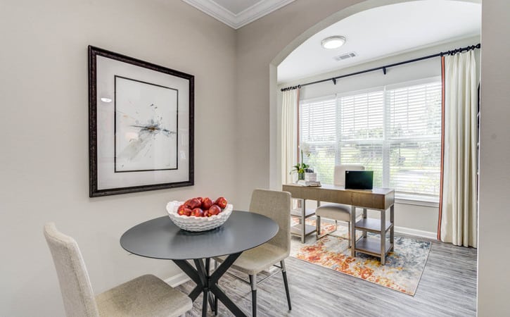 View at Legacy Oaks Apartments Knightdale NC Open Floor Plan Dining Area and Sunroom Office Space